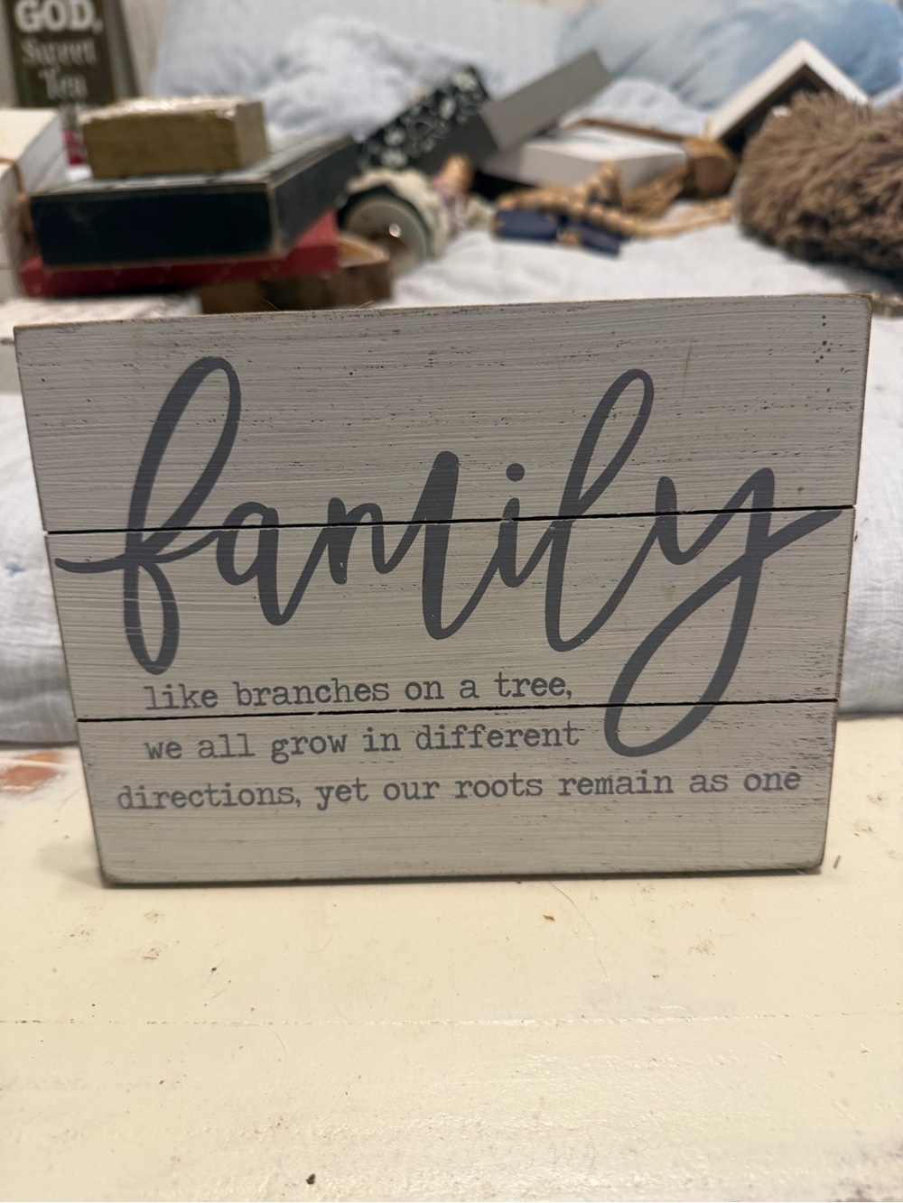 Family Wooden Block Sign - Gray on White
